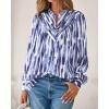 imageBTFBM Womens Tops Dressy Casual Fall 2025 Boho Floral V Neck Long Sleeve Half Button Down Shirt Work Business BlousesStriped White Blue