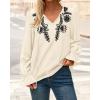 imageBTFBM Womens Tops Dressy Casual Fall 2025 Boho V Neck Ruffle Long Sleeve Shirts Floral Embroidered Work Business BlousesBeige