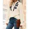 imageBTFBM Womens Tops Dressy Casual Fall 2025 Boho V Neck Ruffle Long Sleeve Shirts Floral Embroidered Work Business BlousesBeige