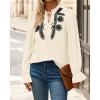 imageBTFBM Womens Tops Dressy Casual Fall 2025 Boho V Neck Ruffle Long Sleeve Shirts Floral Embroidered Work Business BlousesBeige