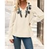 imageBTFBM Womens Tops Dressy Casual Fall 2025 Boho V Neck Ruffle Long Sleeve Shirts Floral Embroidered Work Business BlousesBeige