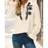 imageBTFBM Womens Tops Dressy Casual Fall 2025 Boho V Neck Ruffle Long Sleeve Shirts Floral Embroidered Work Business BlousesBeige