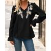 imageBTFBM Womens Tops Dressy Casual Fall 2025 Boho V Neck Ruffle Long Sleeve Shirts Floral Embroidered Work Business BlousesBlack