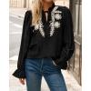 imageBTFBM Womens Tops Dressy Casual Fall 2025 Boho V Neck Ruffle Long Sleeve Shirts Floral Embroidered Work Business BlousesBlack