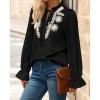 imageBTFBM Womens Tops Dressy Casual Fall 2025 Boho V Neck Ruffle Long Sleeve Shirts Floral Embroidered Work Business BlousesBlack