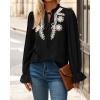imageBTFBM Womens Tops Dressy Casual Fall 2025 Boho V Neck Ruffle Long Sleeve Shirts Floral Embroidered Work Business BlousesBlack