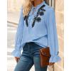 imageBTFBM Womens Tops Dressy Casual Fall 2025 Boho V Neck Ruffle Long Sleeve Shirts Floral Embroidered Work Business BlousesBlue