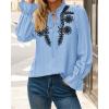 imageBTFBM Womens Tops Dressy Casual Fall 2025 Boho V Neck Ruffle Long Sleeve Shirts Floral Embroidered Work Business BlousesBlue