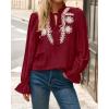 imageBTFBM Womens Tops Dressy Casual Fall 2025 Boho V Neck Ruffle Long Sleeve Shirts Floral Embroidered Work Business BlousesBurgundy