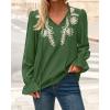 imageBTFBM Womens Tops Dressy Casual Fall 2025 Boho V Neck Ruffle Long Sleeve Shirts Floral Embroidered Work Business BlousesGreen