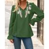 imageBTFBM Womens Tops Dressy Casual Fall 2025 Boho V Neck Ruffle Long Sleeve Shirts Floral Embroidered Work Business BlousesGreen