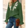 imageBTFBM Womens Tops Dressy Casual Fall 2025 Boho V Neck Ruffle Long Sleeve Shirts Floral Embroidered Work Business BlousesGreen