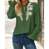 imageBTFBM Womens Tops Dressy Casual Fall 2025 Boho V Neck Ruffle Long Sleeve Shirts Floral Embroidered Work Business BlousesGreen