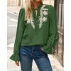 imageBTFBM Womens Tops Dressy Casual Fall 2025 Boho V Neck Ruffle Long Sleeve Shirts Floral Embroidered Work Business BlousesGreen