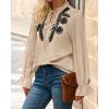 imageBTFBM Womens Tops Dressy Casual Fall 2025 Boho V Neck Ruffle Long Sleeve Shirts Floral Embroidered Work Business BlousesKhaki