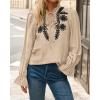 imageBTFBM Womens Tops Dressy Casual Fall 2025 Boho V Neck Ruffle Long Sleeve Shirts Floral Embroidered Work Business BlousesKhaki