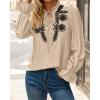 imageBTFBM Womens Tops Dressy Casual Fall 2025 Boho V Neck Ruffle Long Sleeve Shirts Floral Embroidered Work Business BlousesKhaki