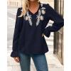 imageBTFBM Womens Tops Dressy Casual Fall 2025 Boho V Neck Ruffle Long Sleeve Shirts Floral Embroidered Work Business BlousesNavy