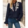 imageBTFBM Womens Tops Dressy Casual Fall 2025 Boho V Neck Ruffle Long Sleeve Shirts Floral Embroidered Work Business BlousesNavy