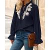 imageBTFBM Womens Tops Dressy Casual Fall 2025 Boho V Neck Ruffle Long Sleeve Shirts Floral Embroidered Work Business BlousesNavy