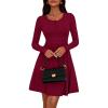 imageBTFBM Casual Fall Dresses for Women 2025 Long Sleeve Ribbed Button Down Empire Waist A Line Winter Wedding Guest DressWine Red