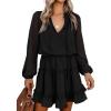 imageBTFBM Long Sleeve Fall Dresses for Women 2025 Summer Casual Tie Neck Ruffle Tiered A Line Wedding Guest Short Mini DressDot Black