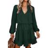 imageBTFBM Long Sleeve Fall Dresses for Women 2025 Summer Casual Tie Neck Ruffle Tiered A Line Wedding Guest Short Mini DressDot Dark Green