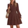 imageBTFBM Mini Dresses for Women 2025 Casual Lightweight Long Sleeve V Neck A Line Elastic Waist Party Holiday DressRed Brown