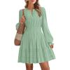 imageBTFBM Mini Dresses for Women 2025 Casual Lightweight Long Sleeve V Neck A Line Elastic Waist Party Holiday DressSage Green