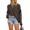 imageBTFBM Womens Striped Knit Sweaters 2025 Spring Fall Boat Neck Off Shoulder Long Sleeve Oversized Casual Pullover TopsStriped Black Khaki