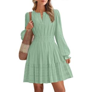 imageBTFBM Mini Dresses for Women 2025 Casual Lightweight Long Sleeve V Neck A Line Elastic Waist Party Holiday DressSage Green