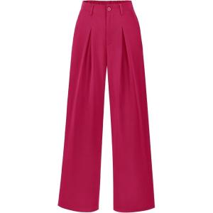 imageBTFBM Women High Waist Palazzo Pants Fall 2025 Casual Wide Leg Trousers Loose Work Office Business Suit Pant PocketsRose Red
