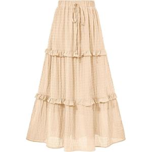 imageBTFBM Womens Long Summer Skirt 2025 Elegant High Waist Cocktail Party Wedding Guest Dress Flared ALine Midi SkirtsApricot