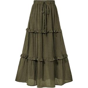 imageBTFBM Womens Long Summer Skirt 2025 Elegant High Waist Cocktail Party Wedding Guest Dress Flared ALine Midi SkirtsArmy Green