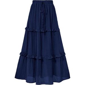 imageBTFBM Womens Long Summer Skirt 2025 Elegant High Waist Cocktail Party Wedding Guest Dress Flared ALine Midi SkirtsDark Blue