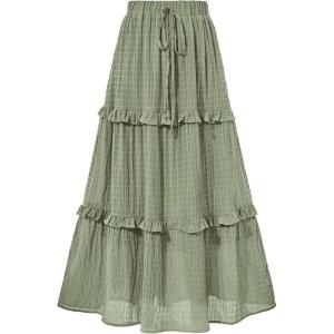 imageBTFBM Womens Long Summer Skirt 2025 Elegant High Waist Cocktail Party Wedding Guest Dress Flared ALine Midi SkirtsGreen