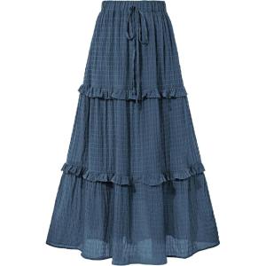 imageBTFBM Womens Long Summer Skirt 2025 Elegant High Waist Cocktail Party Wedding Guest Dress Flared ALine Midi SkirtsGrey Blue