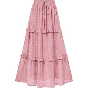 imageBTFBM Womens Long Summer Skirt 2025 Elegant High Waist Cocktail Party Wedding Guest Dress Flared ALine Midi SkirtsPink