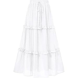 imageBTFBM Womens Long Summer Skirt 2025 Elegant High Waist Cocktail Party Wedding Guest Dress Flared ALine Midi SkirtsWhite