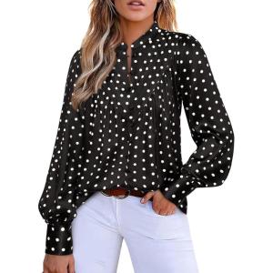 imageBTFBM Womens Tops Dressy Casual Fall 2025 Boho Floral V Neck Long Sleeve Half Button Down Shirt Work Business BlousesDot Black White