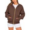 imageBTFBM Zip Up Hoodie Women Long Sleeve Fall Fashion Sweatshirt Fleece Y2K Hooded Jacket 2025 Trendy Winter ClothesDark Coffee