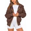 imageBTFBM Zip Up Hoodie Women Long Sleeve Fall Fashion Sweatshirt Fleece Y2K Hooded Jacket 2025 Trendy Winter ClothesDark Coffee