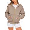 imageBTFBM Zip Up Hoodie Women Long Sleeve Fall Fashion Sweatshirt Fleece Y2K Hooded Jacket 2025 Trendy Winter ClothesGrey Khaki