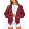 imageBTFBM Zip Up Hoodie Women Long Sleeve Fall Fashion Sweatshirt Fleece Y2K Hooded Jacket 2025 Trendy Winter ClothesWine Red