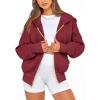 imageBTFBM Zip Up Hoodie Women Long Sleeve Fall Fashion Sweatshirt Fleece Y2K Hooded Jacket 2025 Trendy Winter ClothesWine Red