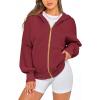 imageBTFBM Zip Up Hoodie Women Long Sleeve Fall Fashion Sweatshirt Fleece Y2K Hooded Jacket 2025 Trendy Winter ClothesWine Red