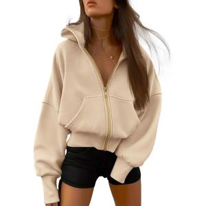 imageBTFBM Zip Up Hoodie Women Long Sleeve Fall Fashion Sweatshirt Fleece Y2K Hooded Jacket 2025 Trendy Winter ClothesApricot