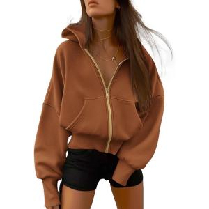 imageBTFBM Zip Up Hoodie Women Long Sleeve Fall Fashion Sweatshirt Fleece Y2K Hooded Jacket 2025 Trendy Winter ClothesBrown