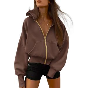 imageBTFBM Zip Up Hoodie Women Long Sleeve Fall Fashion Sweatshirt Fleece Y2K Hooded Jacket 2025 Trendy Winter ClothesDark Coffee