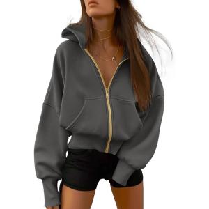 imageBTFBM Zip Up Hoodie Women Long Sleeve Fall Fashion Sweatshirt Fleece Y2K Hooded Jacket 2025 Trendy Winter ClothesDark Grey